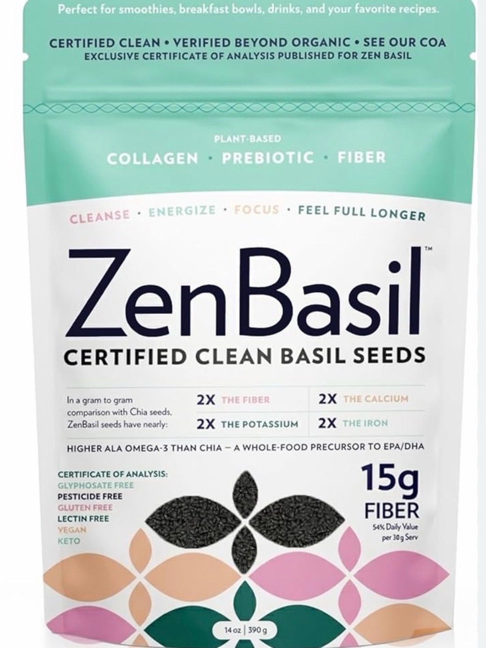 ZenBasil Certified Clean Basil Seeds - Mint Green & White Packaging